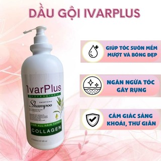 Cặp Dầu Gội Xả IVARPLUS Collagen giảm rụng tóc, cấp ẩm, siêu thơm siêu mượt tóc công thức chuẩn salon 2000ml