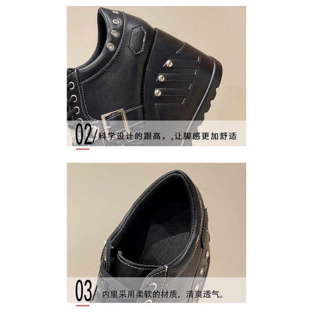 Đen Phong Cách Gothic Giày Da Nhỏ Cao Cấp Đế Dày Buộc Dây Giày Punk Giày Gothic Độc Đáo Văn Hóa Châu Á