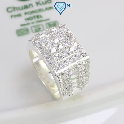 Nhẫn nam bạc bản vuông đính đá NNA0367 - Trang Sức TNJ