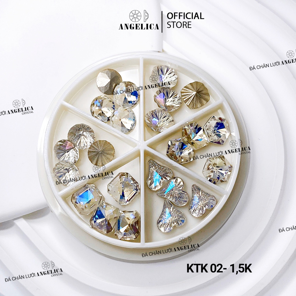 Đá khối nail màu trắng khay tròn mix hình trang trí móng ANGELICA KTK 36 Viên