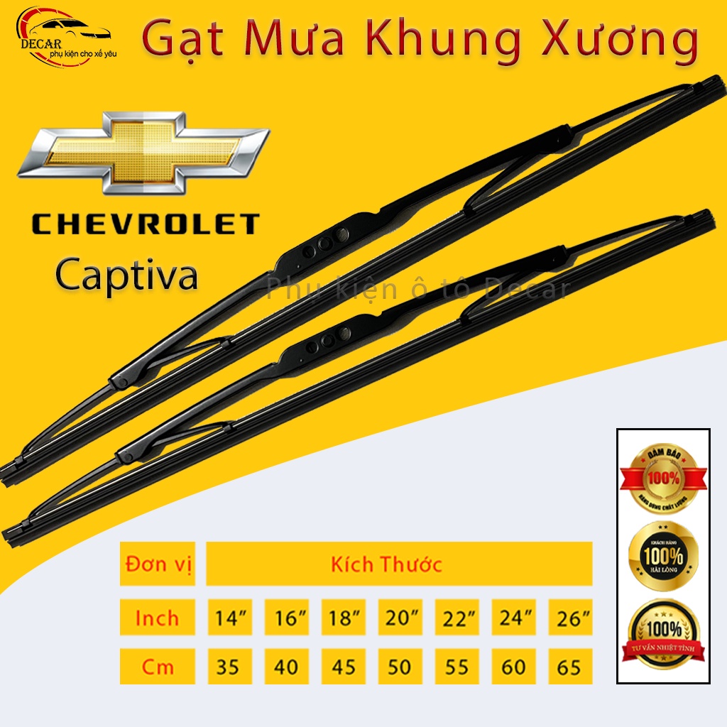 Gạt mưa xe ô tô siêu sạch , cần gạt nước mưa thanh xương sắt lưỡi silicon bền đẹp xe Chevrolet Captiva