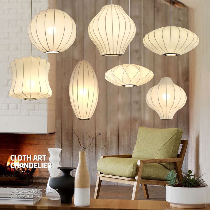 Đèn chùm vải phong cách thời trung cổ, Đèn Led mặt dây chuyền đèn lồng cổ điển Trần, Nhà trà, Bàn ăn, Đèn treo trang trí B & b