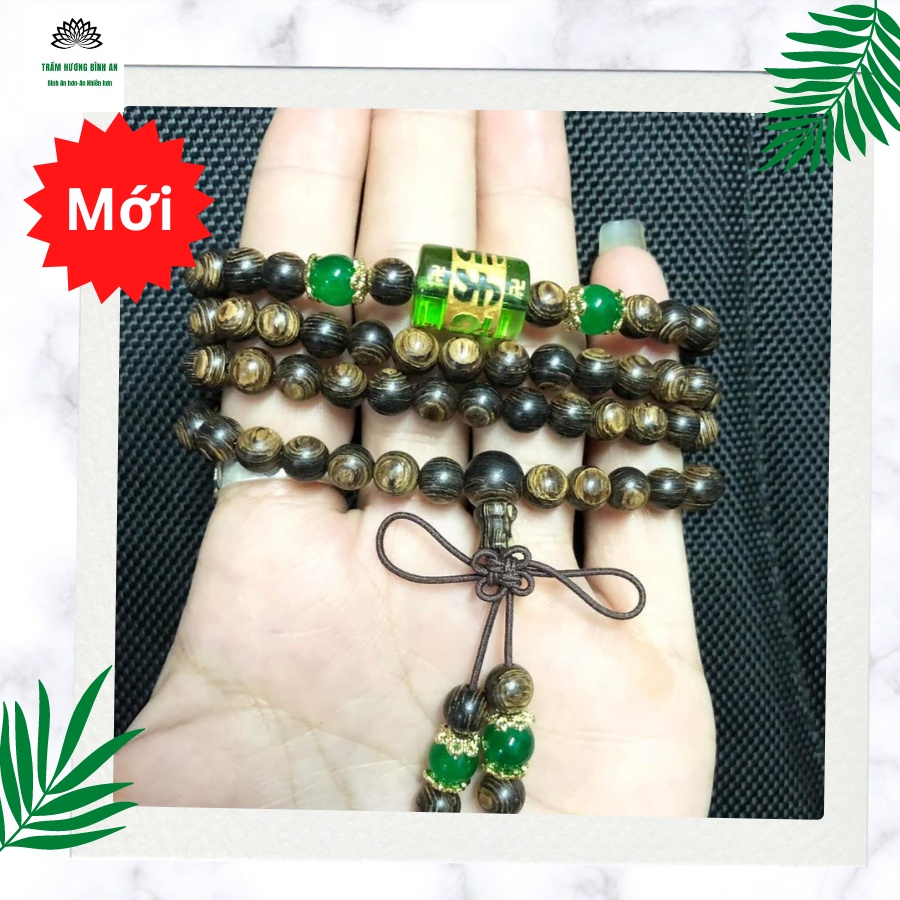 Vòng Tay Trầm Hương sánh chìm 108 Hạt - Ngũ Bảo Trợ Mệnh - Chuỗi Tràng Hạt Mix Omani màu xanh Theo Mệnh - THBA