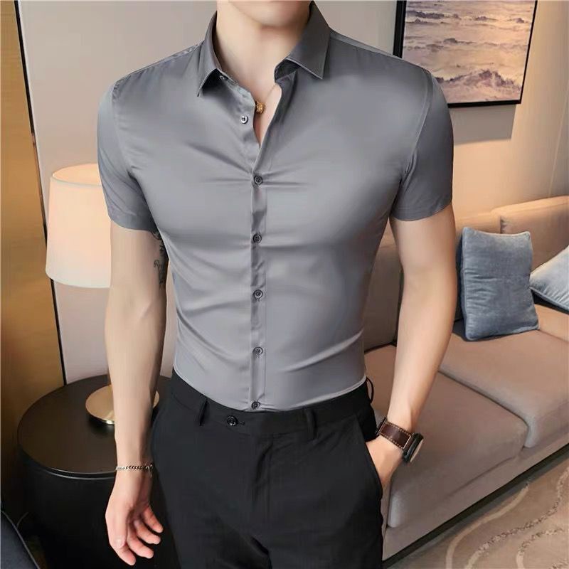 Áo Sơ Mi Tay Ngắn Dáng Ôm Phong Cách Hàn Quốc Thời Trang Công Sở Cho Nam Giới