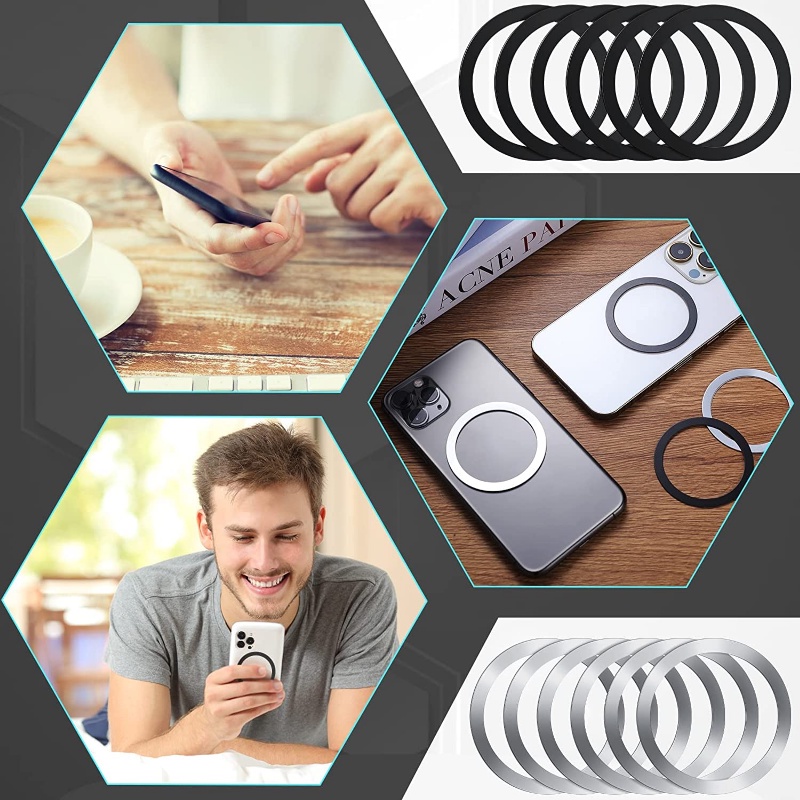 Vòng điện thoại từ tính tự dính đa năng - Nhãn dán kim loại chống trượt để gắn lỗ thông hơi ô tô & sạc không dây
