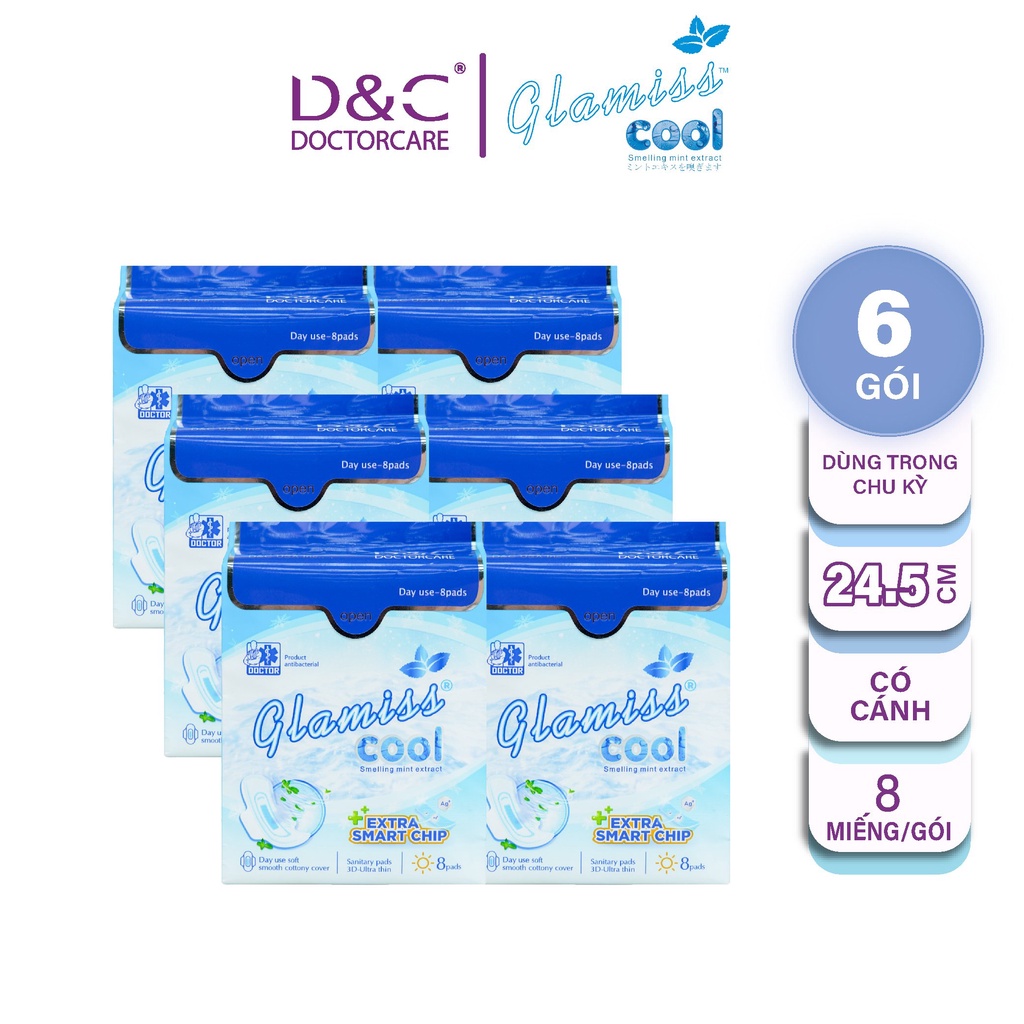 Ảnh Combo 6 gói Băng vệ sinh thảo dược the mát Glamiss Cool Extra ban ngày 24,5 cm 1