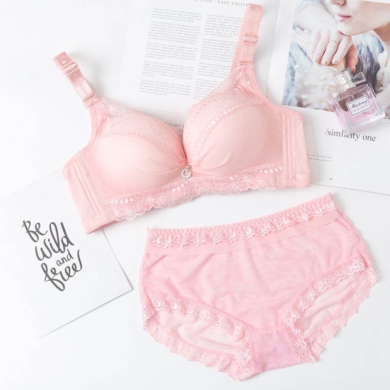 Set Áo Lót Nâng Ngực Không Dây 5CM + Quần Lót Đan Lát Phối Ren Quyến Rũ