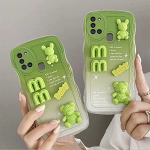 Ốp lưng Samsung A21s Ốp lưng điện thoại gợn sóng cạnh dễ thương Hình ba chiều Búp bê Vỏ mềm Bảo vệ máy ảnh Full Case