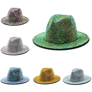 XGB Kim Cương Giả Fedora Nón Người Phụ Nữ Handmade Sáng Kim Cương Giả Jazz Nón Thu Đông Rộng Vành Panama Nón Nam Hộp Đêm Nón