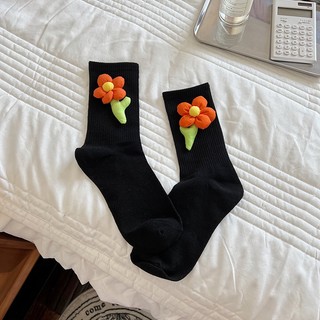 Ống Ngắn Mùa Xuân Thu Tất Handmade Ba Chiều Dễ Thương Hoa Nhỏ Cọc Tất Hoa Nhiều Màu Sắc Hoa Tất Cotton Cô Gái Tất