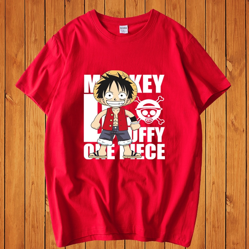 Áo Thun Nam Form Rộng HappyTee - Mẫu In Hình MONKEY.D LUFFY Chất Vải Cotton 100 Màu Đỏ,Xanh Rêu Nhạt,Đen,Xanh Navi