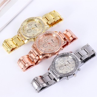 Đồng Hồ Cơ Mặt Tròn Đính Kim Cương Dây Inox Cao Cấp Chống Thấm Nước Thời Trang Cho Nam Nữ