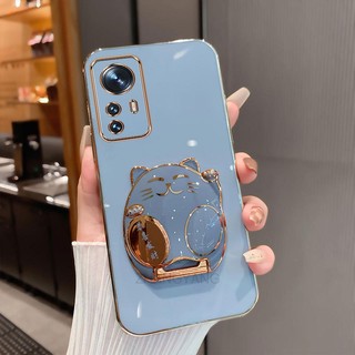 Ốp lưng TPU mềm viền mạ 3D có giá đỡ hình mèo cho Xiaomi 12, 12T, 12T Pro, 12 Lite, 13, 13 Lite