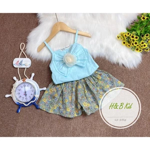 set áo 2 dây nơ to kèm quần váy xòe hot tream hãng h&b kids 10-19kg, bộ 2 dây kèm quần váy bé gái