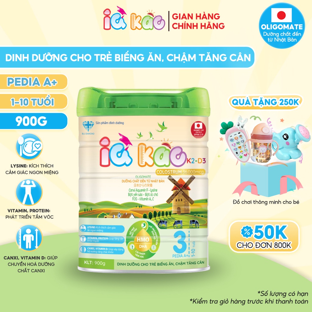 Sữa bột IQ KAO Pedia A+ giúp trẻ ăn ngon, tăng cân khỏe mạnh phát triển toàn diện 900g