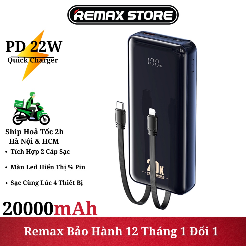 Pin sạc dự phòng 20000mah REMAX RPP-311 tích hợp 2 cáp sạc - Remax bảo ...