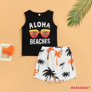 Mg-boy Quần Short Bộ Chữ Kính Không Tay Áo Vest + Bộ Đồ Viền Eo Cao In Hình Cây