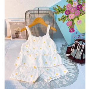Bộ 2 dây bé gái chất liệu đũi hoa cúc hàn quốc siêu mát 6-17kg, bộ đũi 2 dây bé gái