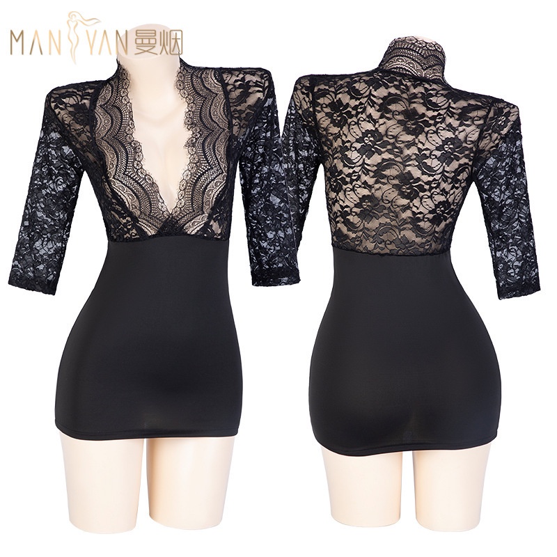 Váy Thư Ký Gợi Cảm Cổ Xẻ Sâu Phối Ren Xuyên Thấu 9088 [CWEAR.SEXY_ĐỒ NGỦ & NỘI Y CAO CẤP] | BigBuy360 - bigbuy360.vn