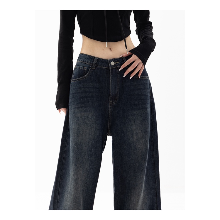 Quần Jean Ống Rộng Dáng Suông Vải Lông Cừu Màu Xanh Dương Thời Trang Thu Đông Phong Cách Mới Cho Nữ | BigBuy360 - bigbuy360.vn