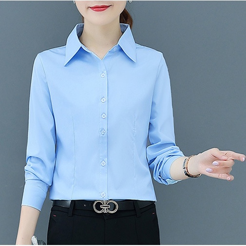 Màu đen 8 màu s-xxl Slim màu tím Áo sơ mi bảo vệ với nhiều nút hơn cho sự riêng tư Nữ dài tay mặc công sở Quần áo công sở Áo sơ mi cỡ nhỏ trang trọng