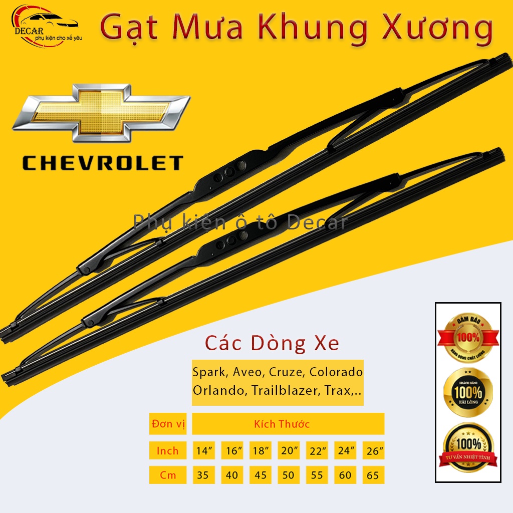 Gạt mưa ô tô Chevrolet Spark, Traiblazer, Cruze, Captiva, Aveo gạt mưa oto xe hơi khung sắt lưỡi silicon cấp