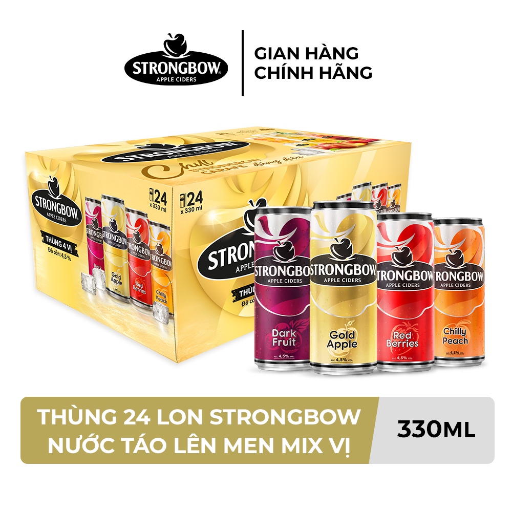 HỎA TỐC HCM - Thùng 24 lon nước táo lên men Strongbow Mix vị 330ml/lon