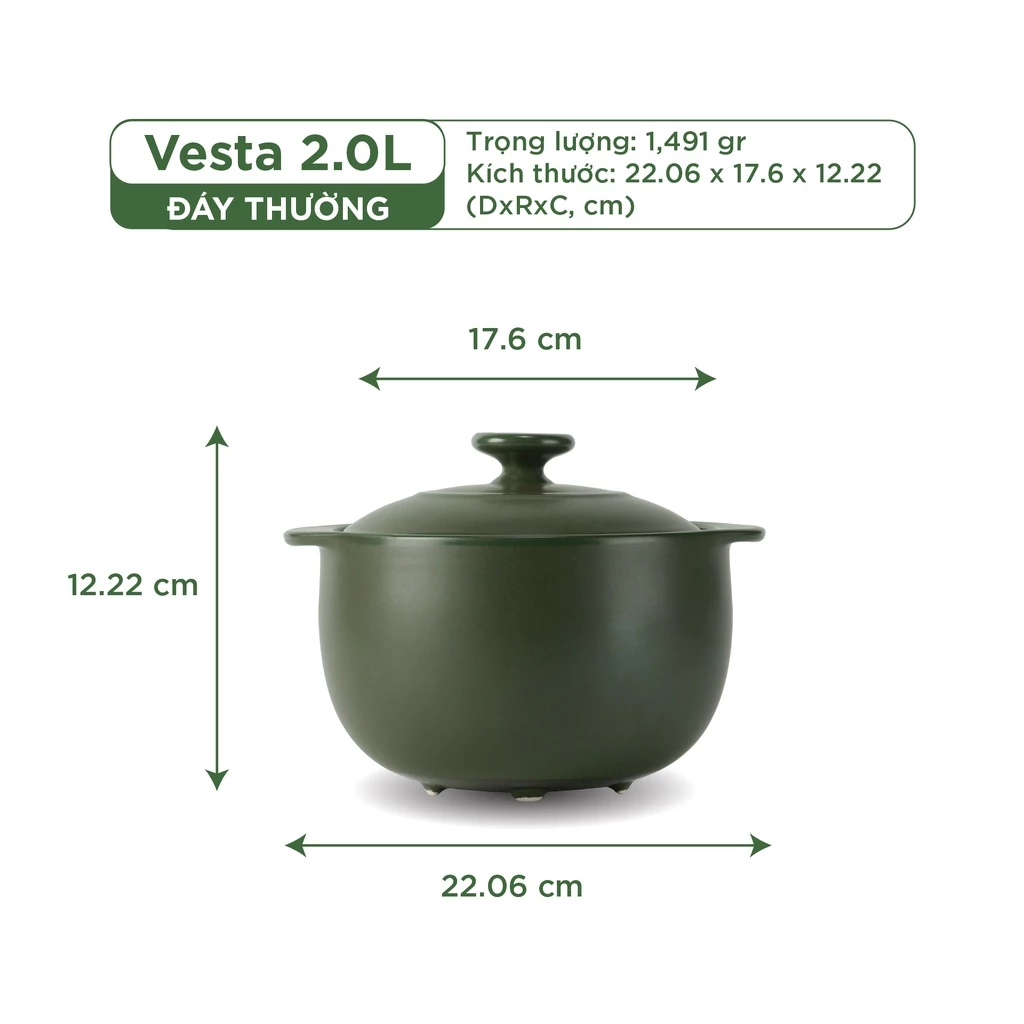 Nồi Sứ Dưỡng Sinh Minh Long Healthy Cook Vesta 2.0 - Dùng Cho Bếp Gas, Bếp Hồng Ngoại