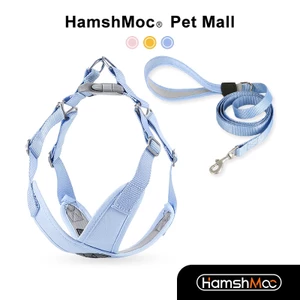 HamshMoc Bộ dây nịt và dây xích cho chó thoáng khí Dây nịt thú cưng có thể điều chỉnh thoải mái với tay cầm điều khiển dễ dàng cho chó nhỏ vừa