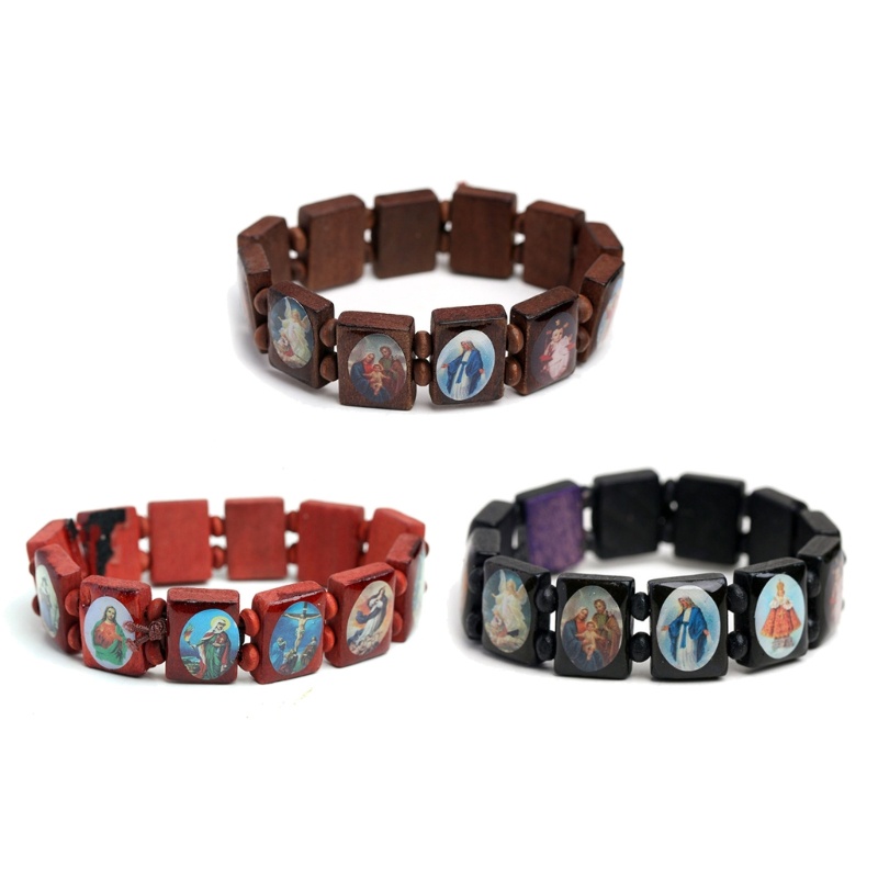 Yoi Thời Trang Gỗ Co Giãn Công Giáo Biểu Tượng Vòng Tay Thánh Chúa Giêsu Thánh Giá Đức Trinh Nữ Maria Tôn Giáo Unisex Vòng Tay 3 Màu