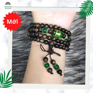 Vòng Tay Trầm Hương sánh chìm 108 Hạt - Ngũ Bảo Trợ Mệnh - Chuỗi Tràng Hạt Mix Omani màu xanh Theo Mệnh - THBA