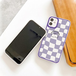 Ốp iphone - Ốp lưng iphone cạnh vuông bảo vệ camera caro tím dành cho ip 6 đến 16promax - ng338