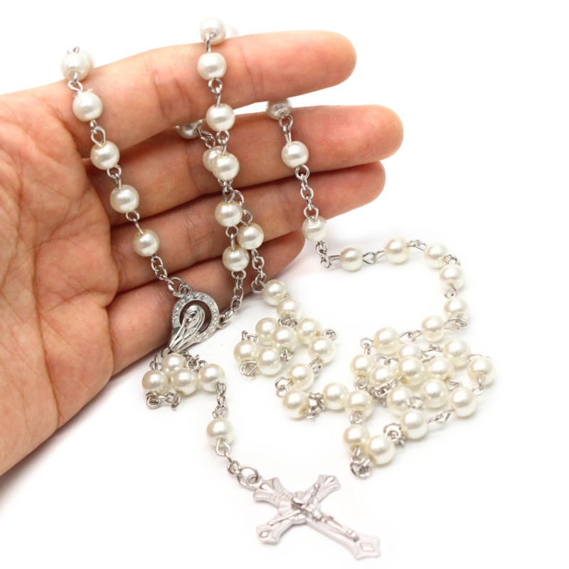 Pealike Cross-Necklace Công giáo Chuỗi Mân Côi Vòng cổ Huy chương và Thánh giá Dây chuyền mặt dây chuyền