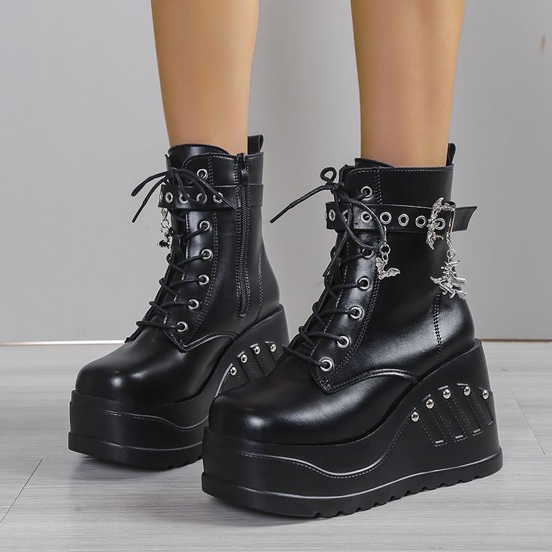 Giày Bốt Đế Dày Buộc Dây Phong Cách Gothic Punk Thời Trang