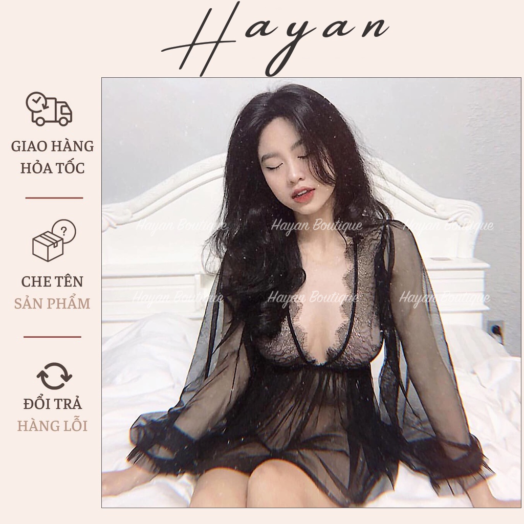 HT66 Váy ngủ sexy xẻ ngực quyến rũ tặng CHÍP, đầm ngủ ren xuyên thấu dáng xoè gợi cảm HT66