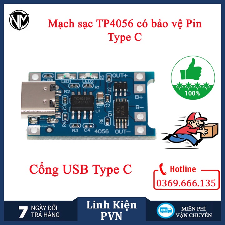 Mạch Sạc Pin Lithium - Li-ion - 18650 TP4056 Có Bảo Vệ Pin Cổng USB ...