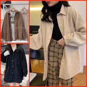 Áo sơ mi nhung tăm túi 1 bên nữ nam unisex dáng rộng tay dài phồng , áo khoác nhung tăm nam nữ unisex