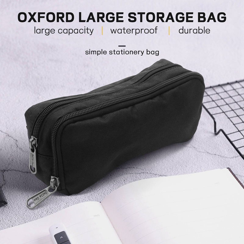 Hộp đựng bút chì dung tích lớn Oxford Túi đựng bút đánh dấu Hộp đựng văn phòng phẩm đơn giản Túi tổ chức văn phòng trường học Màu đen