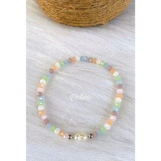 Vòng tay handmade hạt cườm nhiều màu pastel kết hợp t.rai