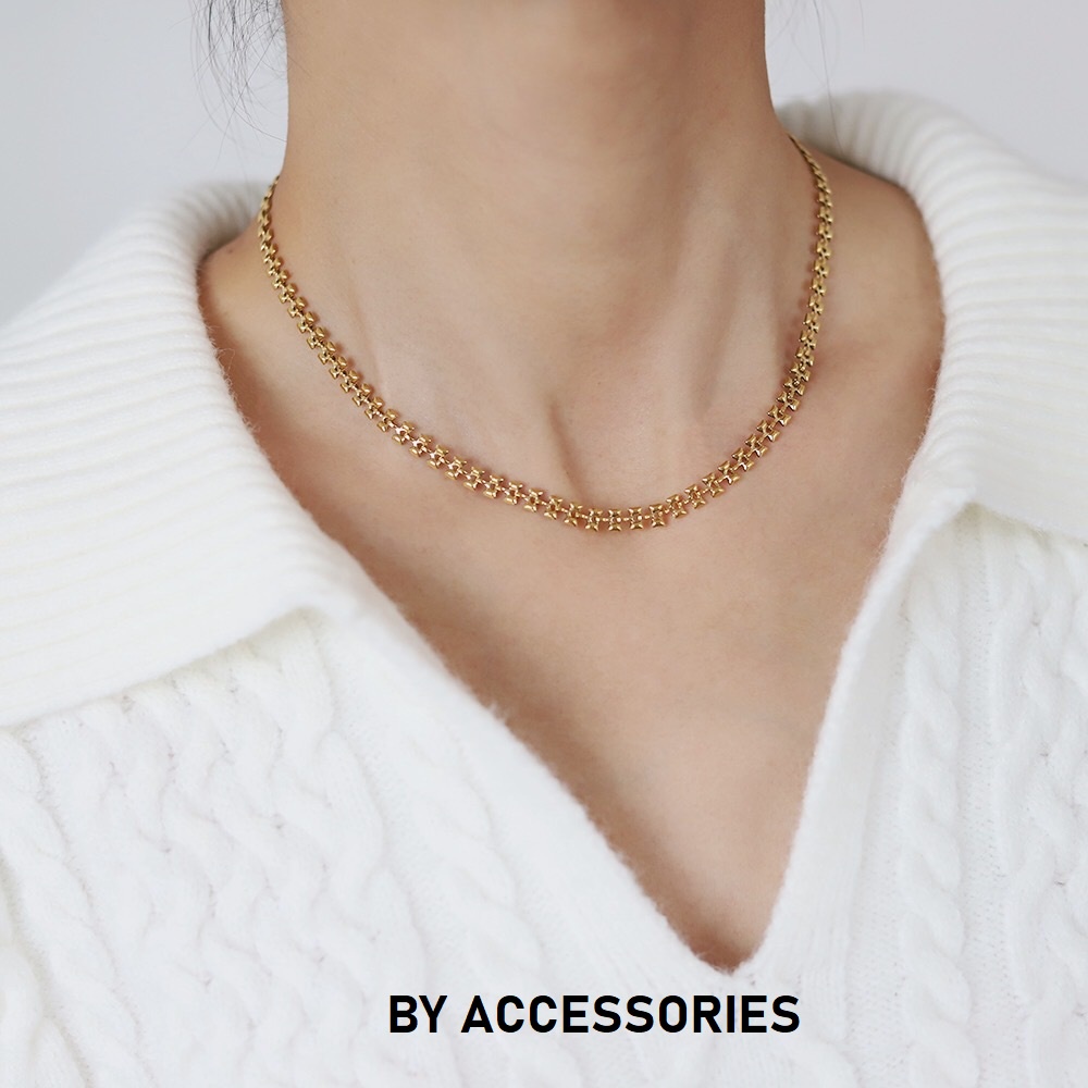 Vòng cổ choker nữ titan kiểu chiếc lá mạ vàng 18K không gỉ WN2308