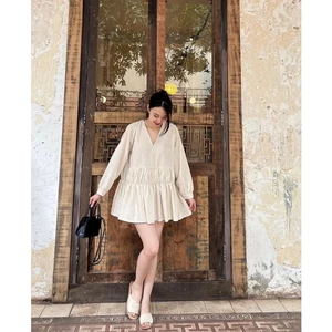 Đầm babydoll tay dài thoải mái chất liệu linen dày dặn SHISHI DRESS