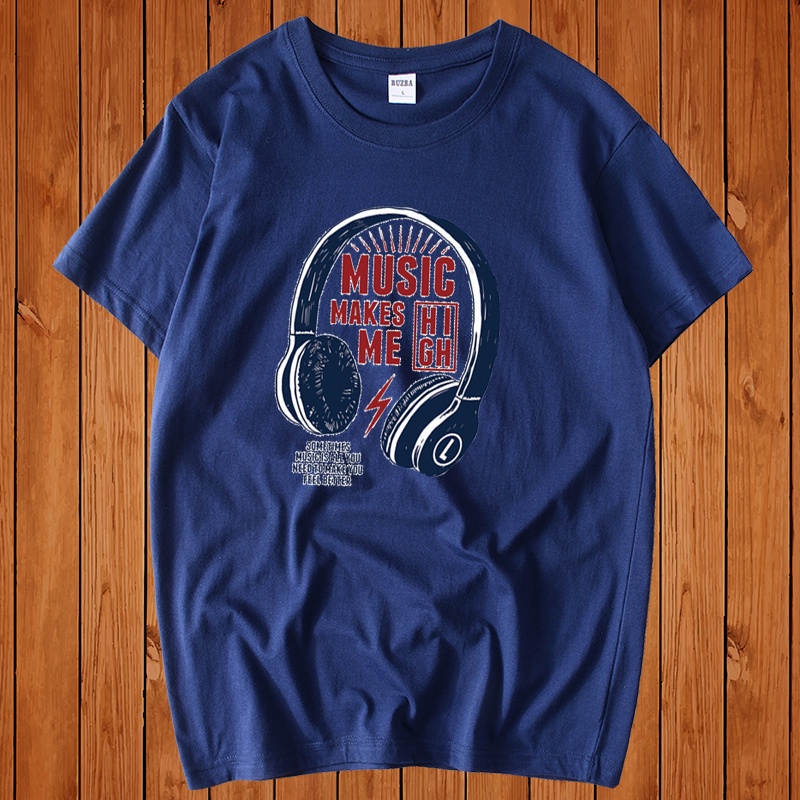 Áo Thun Nam Form Rộng HappyTee - Mẫu Họa Tiết Tai Nghe MUSIC MAKE ME HIGH Chất Vải Cotton 100-Màu Trắng Đen Xám Xanh Rêu