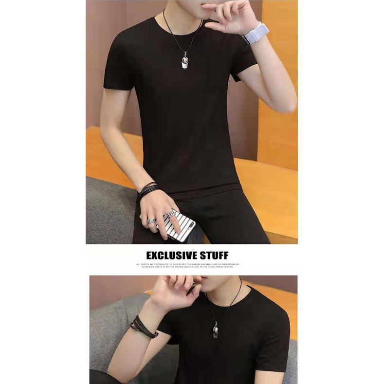 Áo Thun Trơn Tay Ngắn Cổ Tròn Chất Liệu Polyester Phong Cách Hàn Quốc Cho Nam Giới