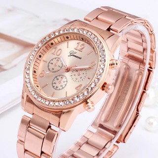 Đồng Hồ Cơ Mặt Tròn Đính Kim Cương Dây Inox Cao Cấp Chống Thấm Nước Thời Trang Cho Nam Nữ