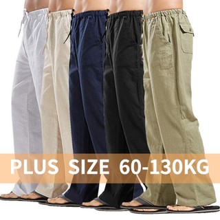 [Plus Size] Quần Dài Nam Vải Lanh Cotton Màu Đen