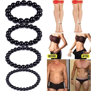 Vòng Tay Chuỗi Hạt Đá Obsidian Tròn Màu Đen / Đá Nham Thạch Chakra Đơn Giản Dành Cho Nam Và Nữ