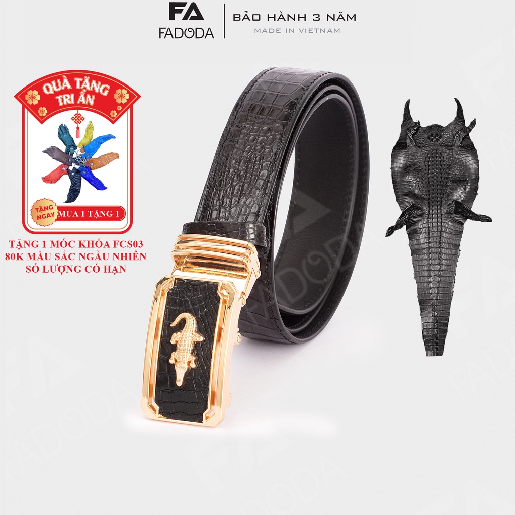 Thắt lưng nam da cá sấu FA DO DA FCB01BD dây liền bản rộng 3.5cm màu đen