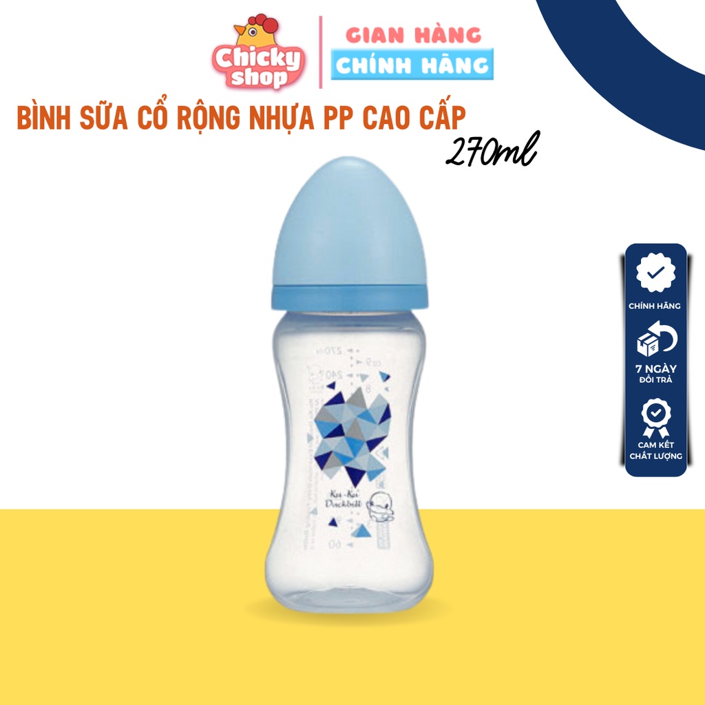 Bình sữa cổ rộng nhựa PP cao cấp 270ml KUKU KU5931 cho bé sơ sinh chống đau bụng, không chứa BPA