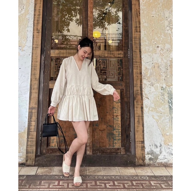 Đầm babydoll tay dài thoải mái chất liệu linen dày dặn SHISHI DRESS
