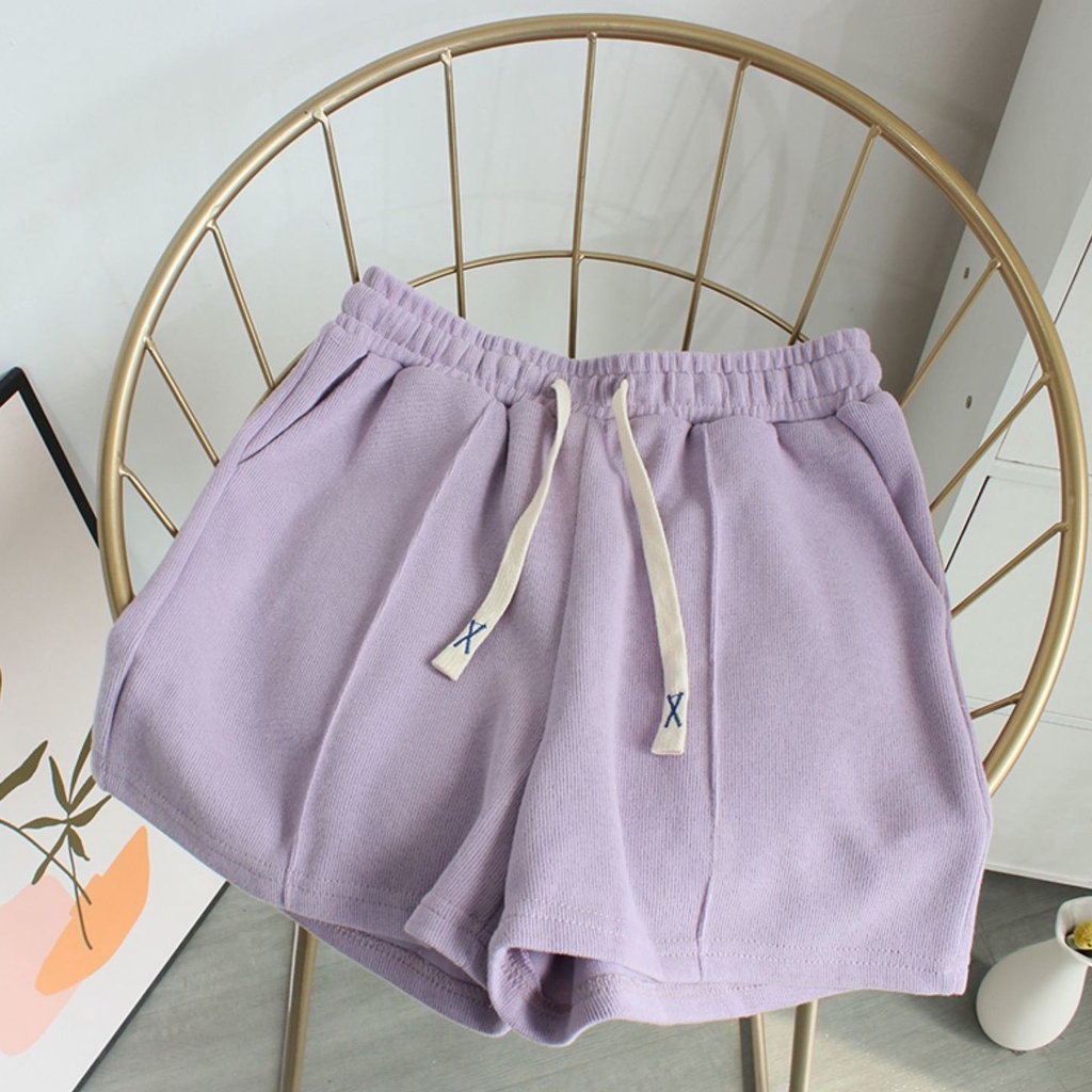 Quần short thể thao thêu thường ngày dành cho nữ Mùa hè Hàn Quốc Quần nóng tập thể dục dáng rộng mới